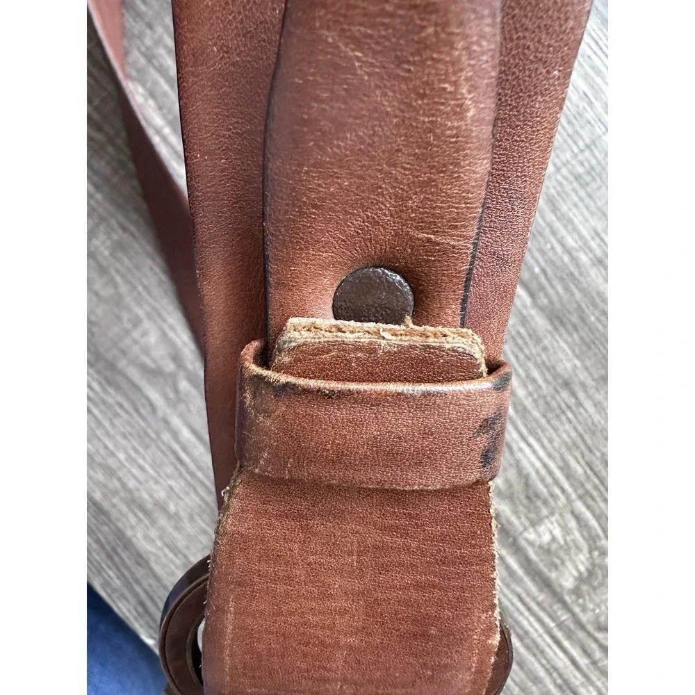 VTG Harness House Hand Waxed Steerhide Leather Belt 38 Brown Geometric 4270